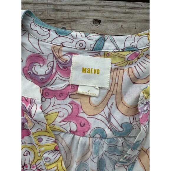 Maeve Anthropologie Laiken Floral V-Neck Blouse Top Women Size 2 Long Sleeve - Picture 4 of 7